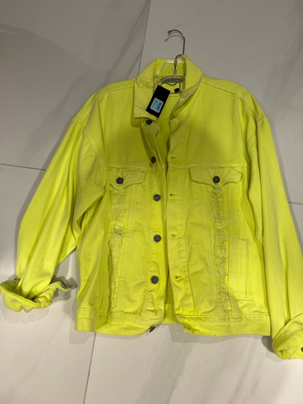 Carmar Neon Yellow Distressed Denim Jacket